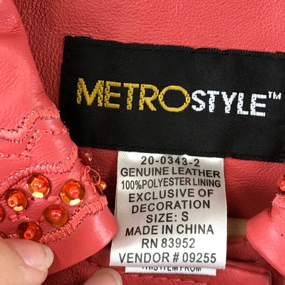 Vintage Metrostyle Genuine Leather Coral Beaded Collar Button Front Jacket S - Picture 4 of 10